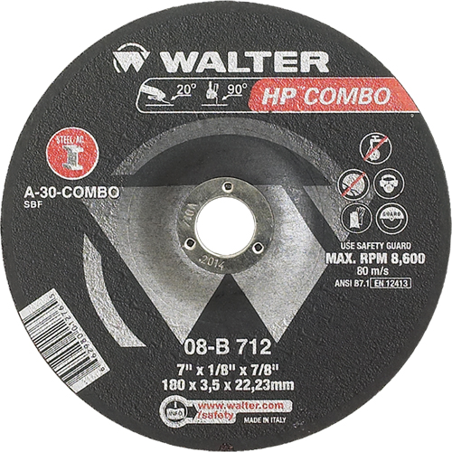 Meule combin&eacute;e HP Combo &agrave; moyeu d&eacute;port&eacute;, 7" x 1/8", Arbre de 7/8", Type 27 PB Rental Co. Ltd.