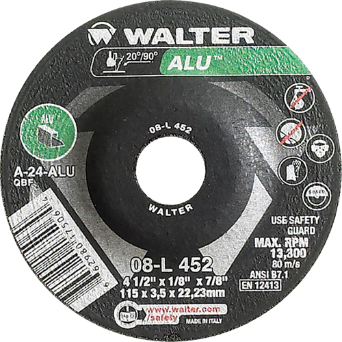 Meules &agrave; moyeu d&eacute;port&eacute; - Aluminium type 27, 4-1/2" x 1/8", Arbre de 7/8", Type 27 PB Rental Co. Ltd.