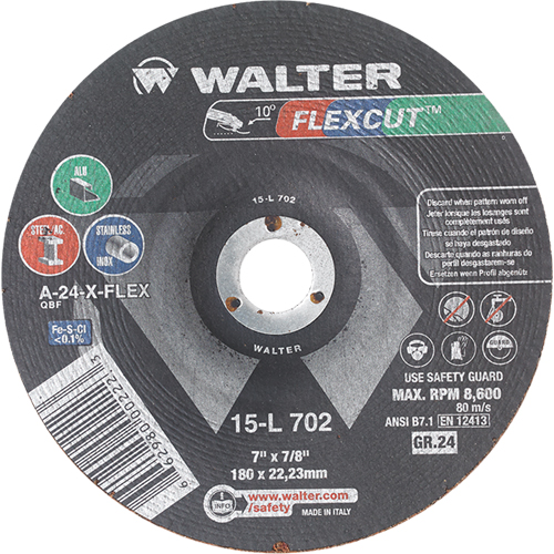 Flexcut Depressed Centre Grinding Wheels, 7", 24 Grit, Aluminum Oxide, 7/8", 8600 RPM, Type 29 PB Rental Co. Ltd.