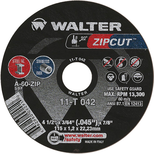 Zipcut Cut-Off Wheel, 4-1/2" x 3/64", 7/8" Arbor, Type 1, Aluminum Oxide, 13300 RPM PB Rental Co. Ltd.