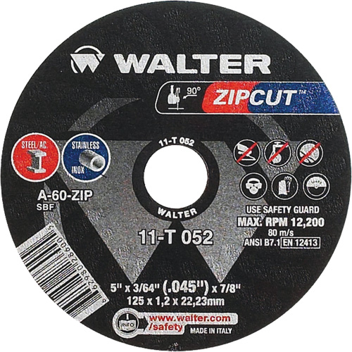 Zipcut Cut-Off Wheel, 5" x 3/64", 7/8" Arbor, Type 1, Aluminum Oxide, 12200 RPM PB Rental Co. Ltd.