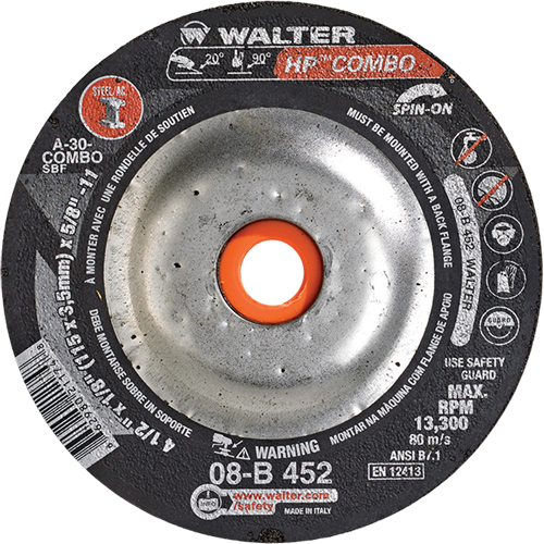 HP Combo Spin-On Combination Wheel, 4-1/2" x 1/8", 5/8"-11 Arbor, Type 27S PB Rental Co. Ltd.