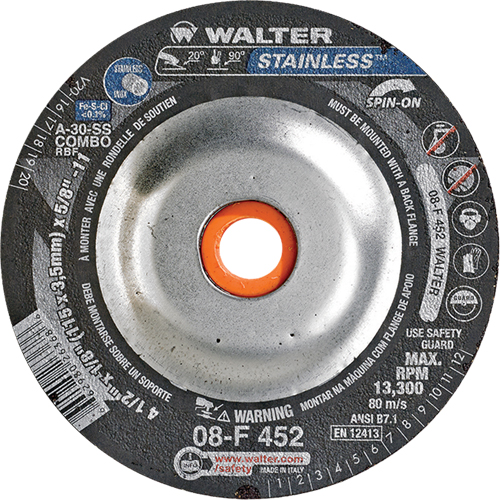 Depressed Centre Grinding Wheels - Stainless Type 27, 4-1/2" x 1/8", 5/8"-11 Arbor, Type 27S PB Rental Co. Ltd.