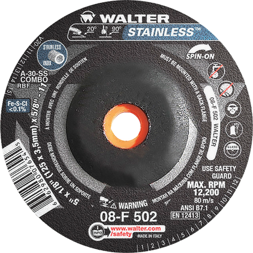 Meules &agrave; moyeu d&eacute;port&eacute; - Acier inoxydable type 27, 5" x 1/8", Arbre de 5/8"-11, Type 27S PB Rental Co. Ltd.