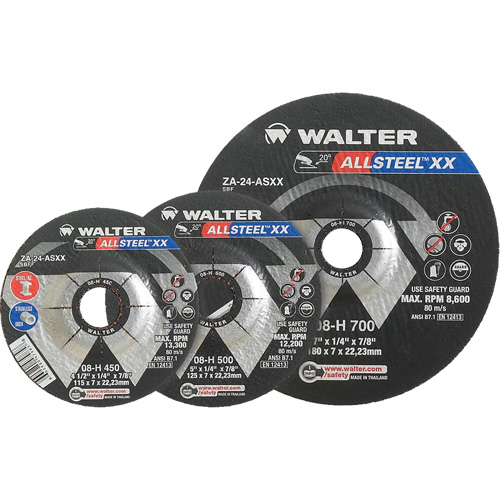 Meules &agrave; moyeu d&eacute;port&eacute; ALLSTEEL Xtra, 9" x 1/4", Arbre 7/8", Type 27 PB Rental Co. Ltd.