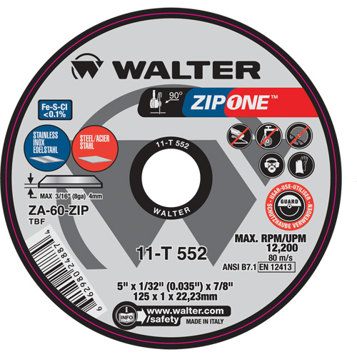 Zip One Cut-Off Wheel, 5" x 1/32", 7/8" Arbor, Type 1, Zirconia Alumina, 12200 RPM PB Rental Co. Ltd.