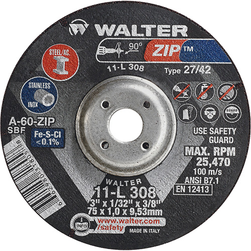 Zip Cutting and Grinding Wheel, 3" x 1/13", 3/8" Arbor, Type 27, 60 Grit, Aluminum Oxide PB Rental Co. Ltd.