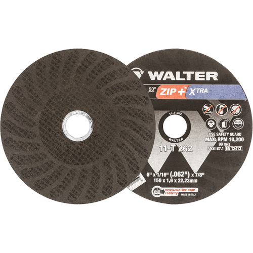 Meules &agrave; tronçonner renforc&eacute;es Zip+ pour meuleuse &agrave; angle droit, 6" x 1/16", Arbre de 7/8", Type 1, Oxyde d'aluminium, 10 200 Tr/min PB Rental Co. Ltd.