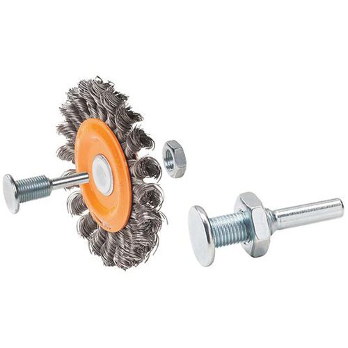 Reversible Mounted Knot-Twisted Wire Wheel, 3" Dia., 0.0118" Fill, 1/2" Arbor, Steel PB Rental Co. Ltd.
