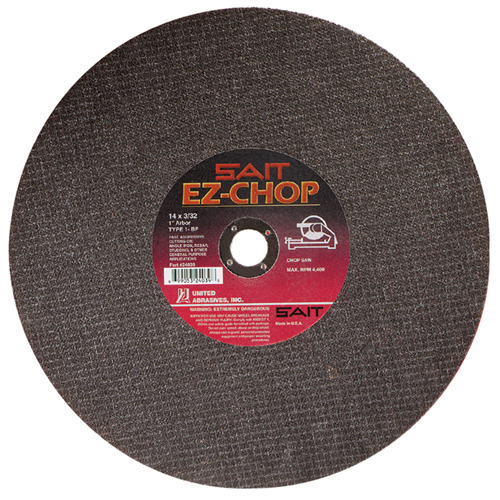 EZ-Chop&reg; Chop Saw Wheel, 14" x 3/32", 1" Arbor, Type 1, Aluminum Oxide, 4400 RPM PB Rental Co. Ltd.