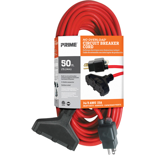 Cordon rallonge en vinyle, Ext&eacute;rieur, SJTW, AWG 14/3, 15 A, 3 prise(s), 50' PB Rental Co. Ltd.