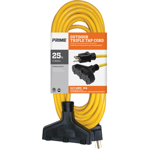 Cordon rallonge en vinyle, Ext&eacute;rieur, SJTW, AWG 12/3, 15 A, 3 prise(s), 25' PB Rental Co. Ltd.