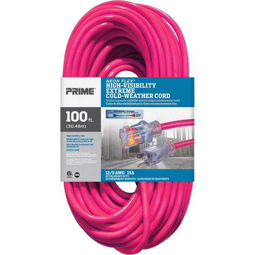 Cordon rallonge haute visibilit&eacute; Neon Flex, Ext&eacute;rieur, SJTW, AWG 12/3, 15 A, 100' PB Rental Co. Ltd.