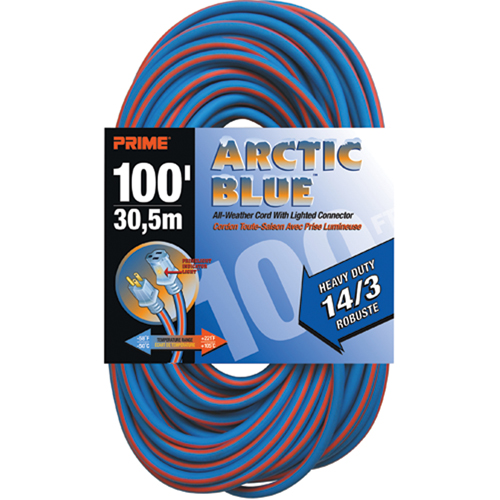 Cordon rallonge Arctic Blue, Toutes saisons, SJEOW, AWG 14/3, 13 A, 100' PB Rental Co. Ltd.