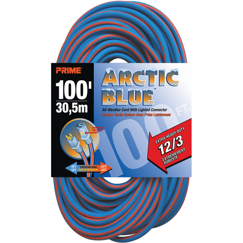 Cordon rallonge verrouillable toute saison en caoutchouc TPE Arctic Blue, Toutes saisons, SJEOW, AWG 12/3, 15 A, 100' PB Rental Co. Ltd.