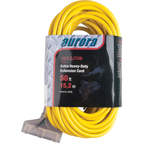 Vinyl Extension Cord with Light Indicator, Outdoor, SJTOW, 12/3 AWG, 15 A, 3 Outlet(s), 50' PB Rental Co. Ltd.