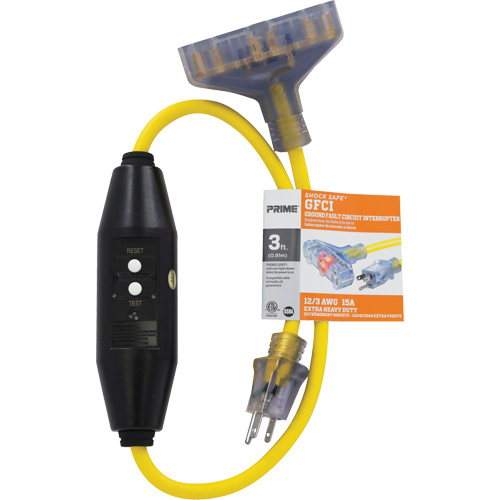 Shocksafe&reg; GFCI Triple Tap Adapter, 125 V, 15 A, 3' Cord PB Rental Co. Ltd.