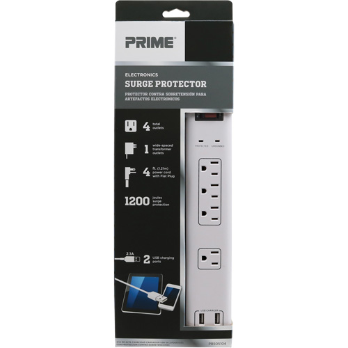 USB Charging Surge Protectors, 4 Outlets, 1200 J, 1875 W, 4' Cord PB Rental Co. Ltd.
