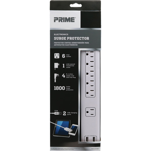 Limiteurs de surtension avec chargeur USB, 6 Prises, 1800 J, 1875 W, Cordon 4' PB Rental Co. Ltd.