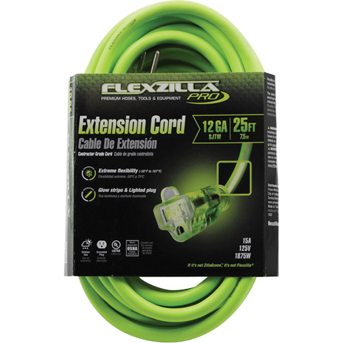 Flexzilla&reg; Pro Industrial Extension Cord, All-Weather, SJTW, 12/3 AWG, 15 A, 25' PB Rental Co. Ltd.