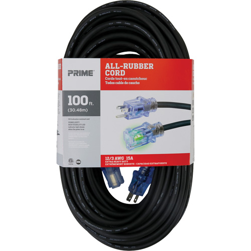 All-Rubber Extension Cord, Outdoor, SJOOW, 12/3 AWG, 15 A, 100' PB Rental Co. Ltd.