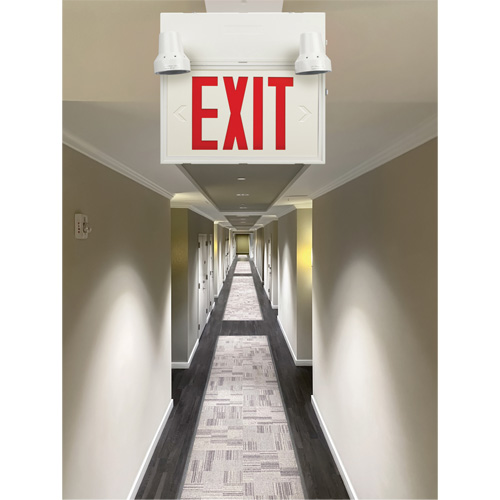 Exit Sign with Security Lights, LED, Battery Operated/Hardwired, 12-1/10" L x 11" W, English PB Rental Co. Ltd.