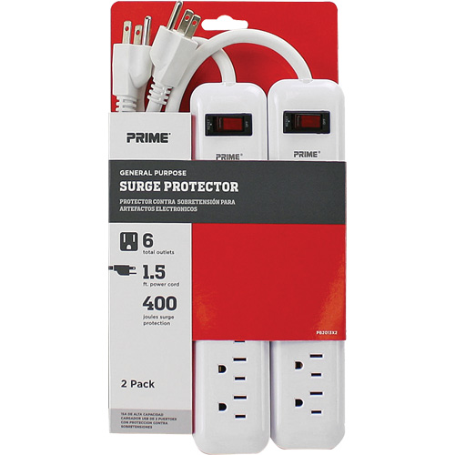 Barre multiprise limiteur de surtension, paquet de 2, 6 Prises, 400 J, 1875 W, Cordon 1,5' PB Rental Co. Ltd.