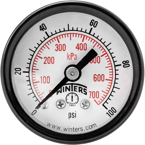 Manom&egrave;tre &eacute;conomique,  1-1/2", 0 - 100 psi, Fixation arri&egrave;re, Analogique PB Rental Co. Ltd.