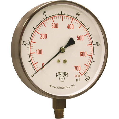 Manom&egrave;tre pour entrepreneur,  4-1/2", 0 - 100 psi, Fixation inf&eacute;rieure, Analogique PB Rental Co. Ltd.