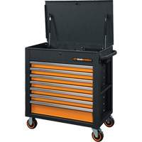 GSX Series Rolling Tool Cart with Tilt Top, 7 Drawers, 35" L x 20" W x 39" H, Black/Orange PB Rental Co. Ltd.