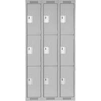 Clean Line Lockers, 3 -tier, Bank of 3, 36" x 18" x 72", Steel, Grey, Rivet (Assembled) PB Rental Co. Ltd.