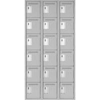 Clean Line Lockerettes, 6 -tier, Bank of 3, 36" x 18" x 72", Steel, Grey, Rivet (Assembled) PB Rental Co. Ltd.