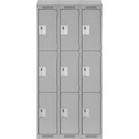 Clean Line Lockers, 3 -tier, Bank of 3, 36" x 18" x 78", Steel, Grey, Rivet (Assembled) PB Rental Co. Ltd.