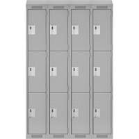 Clean Line Lockers, 3 -tier, Bank of 4, 48" x 18" x 78", Steel, Grey, Rivet (Assembled) PB Rental Co. Ltd.