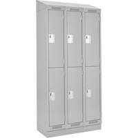 Clean Line Lockers, 2 -tier, Bank of 3, 36" x 18" x 82", Steel, Grey, Rivet (Assembled) PB Rental Co. Ltd.