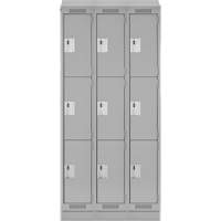 Clean Line Lockers, 3 -tier, Bank of 3, 36" x 18" x 82", Steel, Grey, Rivet (Assembled) PB Rental Co. Ltd.