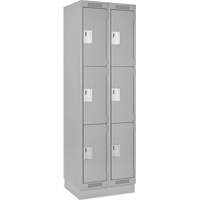 Clean Line Lockers, 3 -tier, Bank of 2, 24" x 18" x 76", Steel, Grey, Rivet (Assembled) PB Rental Co. Ltd.