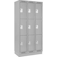 Clean Line Lockers, 3 -tier, Bank of 3, 36" x 18" x 76", Steel, Grey, Rivet (Assembled) PB Rental Co. Ltd.