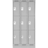 Clean Line Lockers, 3 -tier, Bank of 3, 36" x 18" x 76", Steel, Grey, Rivet (Assembled) PB Rental Co. Ltd.