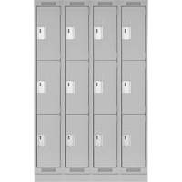 Clean Line Lockers, 3 -tier, Bank of 4, 48" x 18" x 76", Steel, Grey, Rivet (Assembled) PB Rental Co. Ltd.