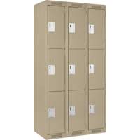 Clean Line Lockers, 3 -tier, Bank of 3, 36" x 18" x 72", Steel, Beige, Rivet (Assembled) PB Rental Co. Ltd.
