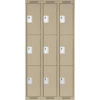 Clean Line Lockers, 3 -tier, Bank of 3, 36" x 18" x 72", Steel, Beige, Rivet (Assembled) PB Rental Co. Ltd.