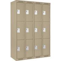 Clean Line Lockers, 3 -tier, Bank of 4, 48" x 18" x 72", Steel, Beige, Rivet (Assembled) PB Rental Co. Ltd.