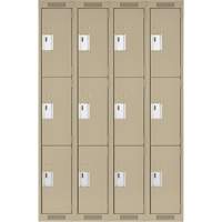 Clean Line Lockers, 3 -tier, Bank of 4, 48" x 18" x 72", Steel, Beige, Rivet (Assembled) PB Rental Co. Ltd.
