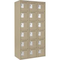 Clean Line Lockerette, 6 -tier, Bank of 3, 36" x 18" x 72", Steel, Beige, Rivet (Assembled) PB Rental Co. Ltd.