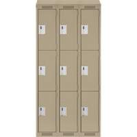 Clean Line Lockers, 3 -tier, Bank of 3, 36" x 18" x 78", Steel, Beige, Rivet (Assembled) PB Rental Co. Ltd.