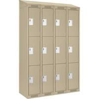 Clean Line Lockers, 3 -tier, Bank of 4, 48" x 18" x 78", Steel, Beige, Rivet (Assembled) PB Rental Co. Ltd.