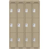 Clean Line Lockers, 3 -tier, Bank of 4, 48" x 18" x 78", Steel, Beige, Rivet (Assembled) PB Rental Co. Ltd.