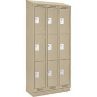 Clean Line Lockers, 3 -tier, Bank of 3, 36" x 18" x 82", Steel, Beige, Rivet (Assembled) PB Rental Co. Ltd.