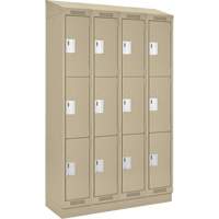 Clean Line Lockers, 3 -tier, Bank of 4, 48" x 18" x 82", Steel, Beige, Rivet (Assembled) PB Rental Co. Ltd.